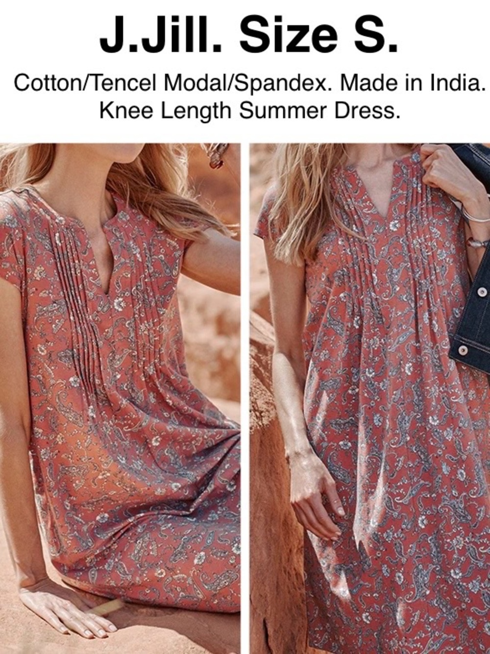 J.Jill Floral Paisley Knee-Length Summer Dress Cotton Tencel Modal India 💐